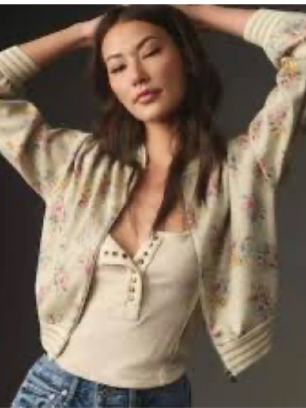 Anthropologie Maeve Cream and Silver Metallic Knit Top